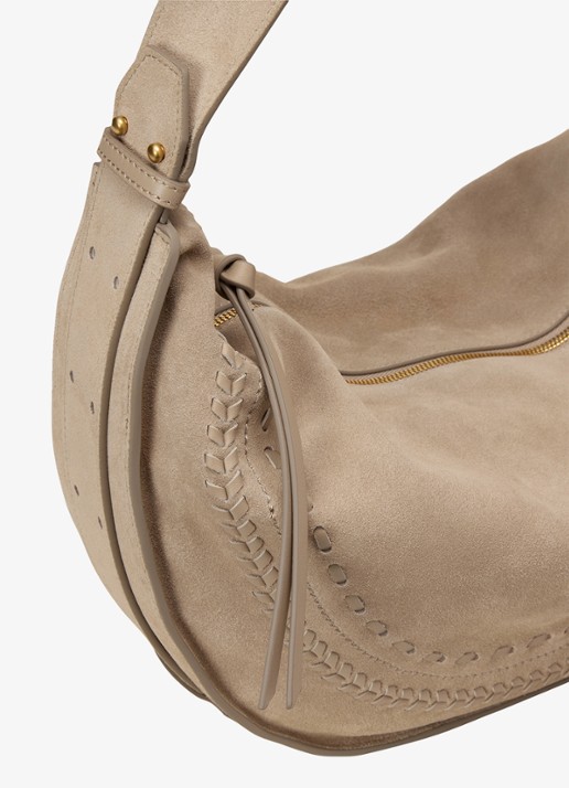 Marc O'Polo Schoudertas van suède  met verstelbare schouderriem - achterkant earthy taupe / beige