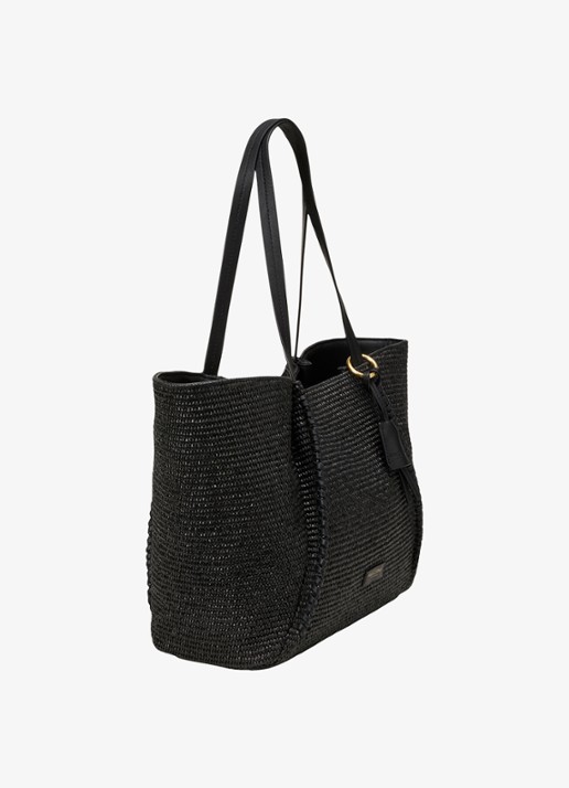 Marc O'Polo Shopper van raffia met leren details - detail black / zwart