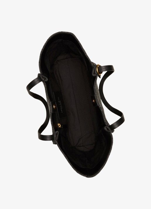 Marc O'Polo Shopper van raffia met leren details - detail 3 black / zwart