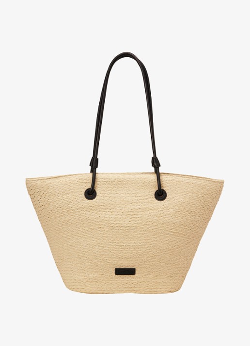 Marc O'Polo Shopper van raffia met leren details - achterkant light rafia / beige