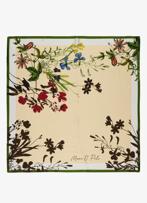 Marc O'Polo Sjaal met bloemenprint 85 cm x 85 cm - voorkant 3 light beige multi 04 / beige