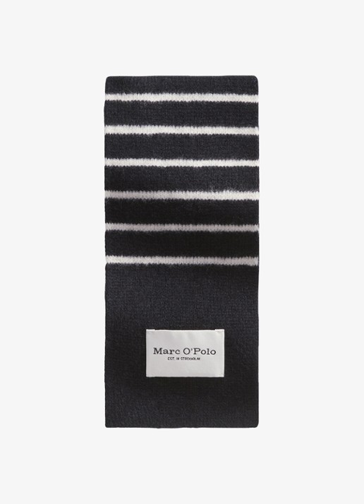 Marc O'Polo Sjaal met streepprint - voorkant 3 donkerblauw