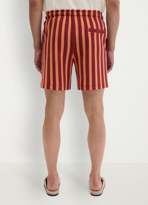 Marc O'Polo Straight fit korte broek met streepprint - achterkant dark red 01-7026 / rood