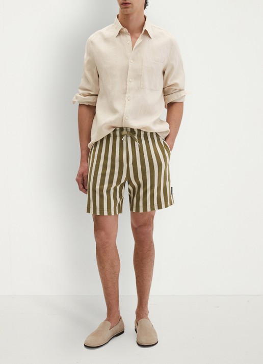 Marc O'Polo Straight fit korte broek met streepprint - voorkant 5 medium green 01-3493 / groen