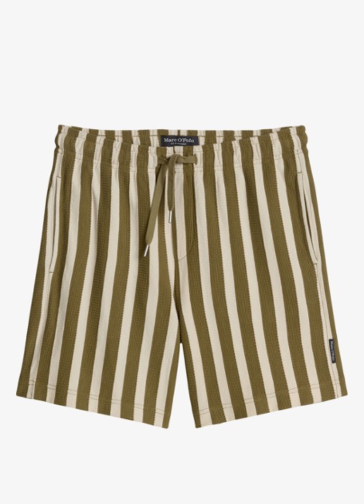 Marc O'Polo Straight fit korte broek met streepprint - voorkant 6 medium green 01-3493 / groen