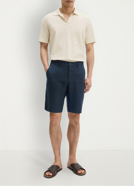 Marc O'Polo Straight fit korte broek van linnen - voorkant 2 dark navy-4131 / blauw