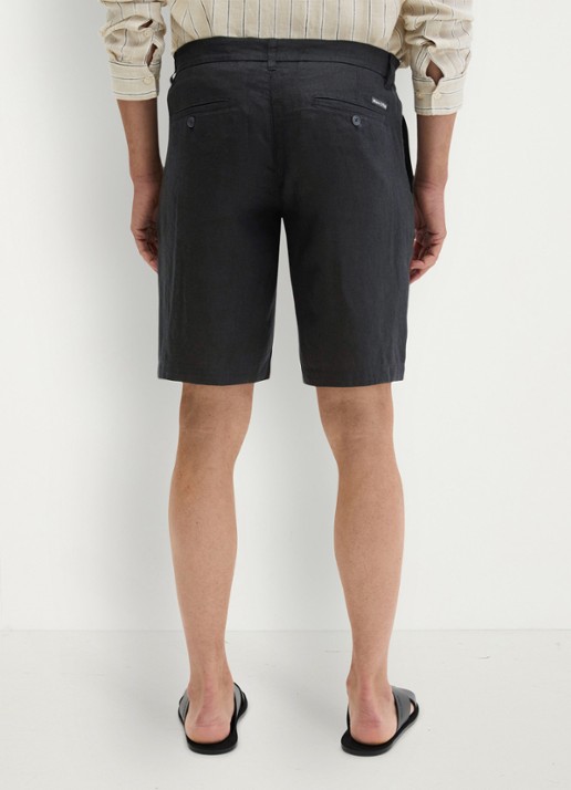 Marc O'Polo Straight fit korte broek van linnen - achterkant 6 black-0001 / zwart