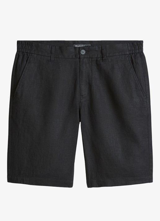 Marc O'Polo Straight fit korte broek van linnen - voorkant 3 black-0001 / zwart
