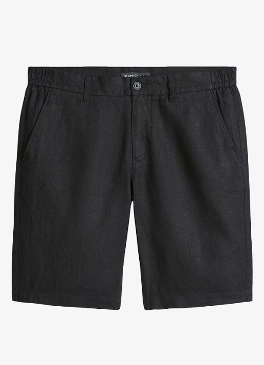 Marc O'Polo Straight fit korte broek van linnen - voorkant 5 black-0001 / zwart