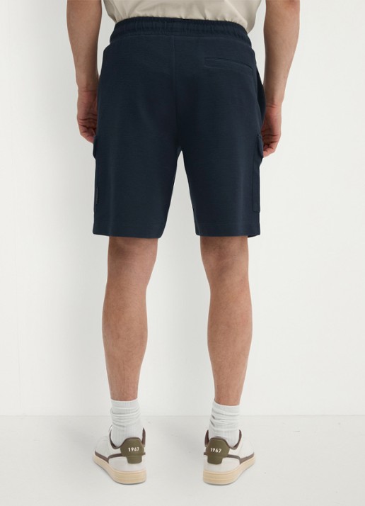 Marc O'Polo Straight fit korte joggingbroek met trekkoord - achterkant dark navy-4131 / blauw