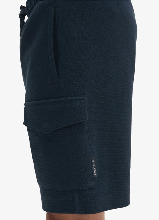 Marc O'Polo Straight fit korte joggingbroek met trekkoord - detail 5 dark navy-4131 / blauw