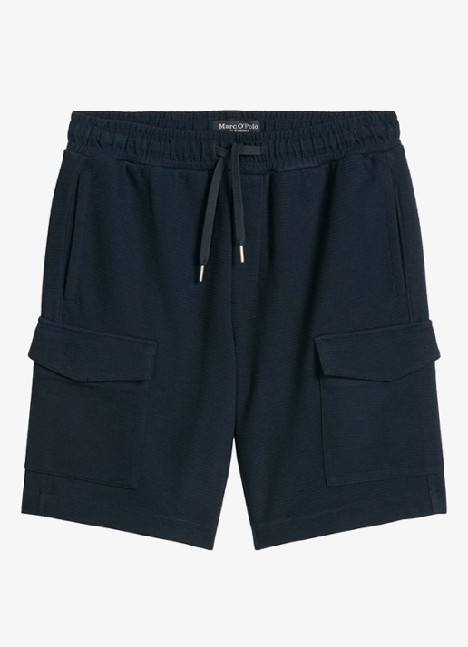 Marc O'Polo Straight fit korte joggingbroek met trekkoord - voorkant 2 dark navy-4131 / blauw