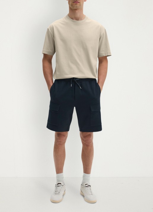 Marc O'Polo Straight fit korte joggingbroek met trekkoord - voorkant 3 dark navy-4131 / blauw