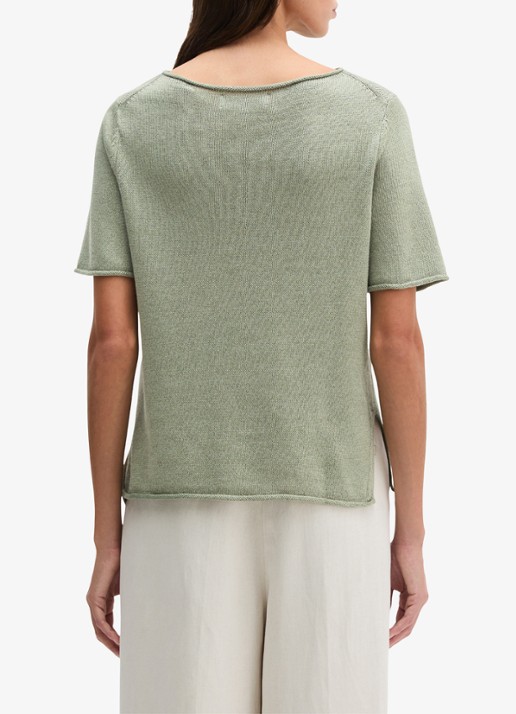 Marc O'Polo T-shirt in linnenblend met ronde hals - achterkant 3 lindegroen