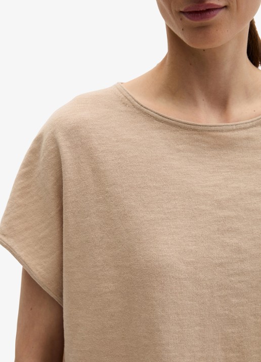 Marc O'Polo T-shirt in linnenblend met ronde hals - detail 2 sandpaper-2326 / beige