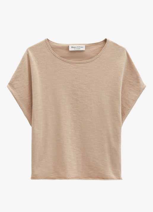 Marc O'Polo T-shirt in linnenblend met ronde hals - voorkant 3 sandpaper-2326 / beige