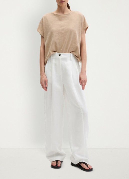Marc O'Polo T-shirt in linnenblend met ronde hals - voorkant 4 sandpaper-2326 / beige
