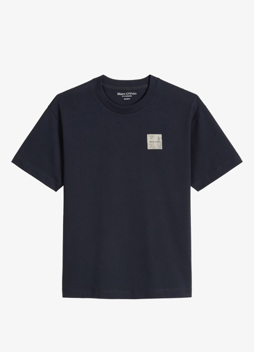 Marc O'Polo T-shirt met logo- en backprint - voorkant donkerblauw