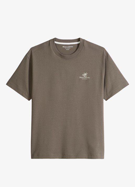 Marc O'Polo T-shirt met logo- en backprint - voorkant 3 bruin