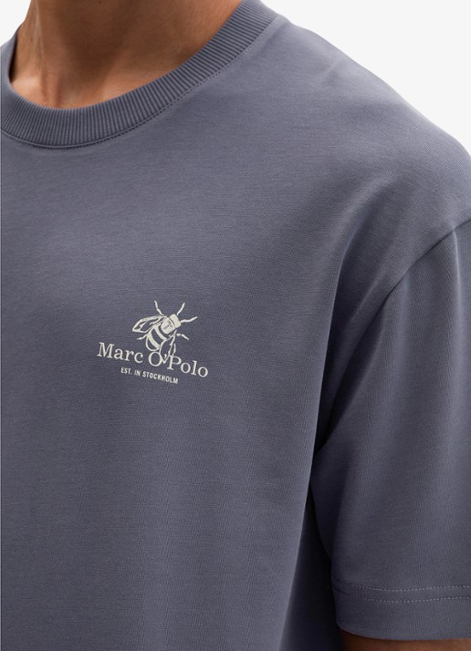 Marc O'Polo T-shirt met logo- en backprint - detail 5 blauwgrijs