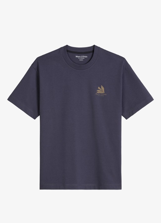 Marc O'Polo T-shirt met logo- en backprint - voorkant 3 faded blue/363