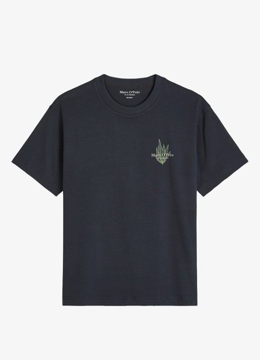 Marc O'Polo T-shirt met logo- en backprint - voorkant donkerblauw