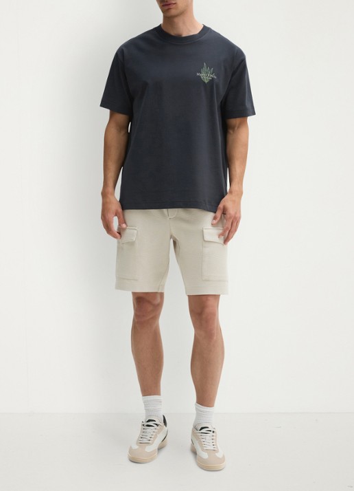 Marc O'Polo T-shirt met logo- en backprint - voorkant 2 donkerblauw
