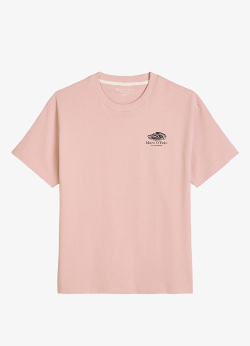 Marc O'Polo T-shirt met logo- en backprint - voorkant roze