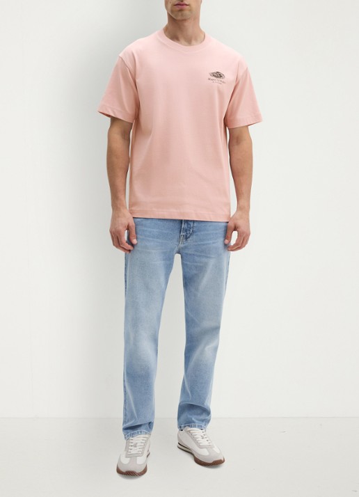 Marc O'Polo T-shirt met logo- en backprint - voorkant 2 roze