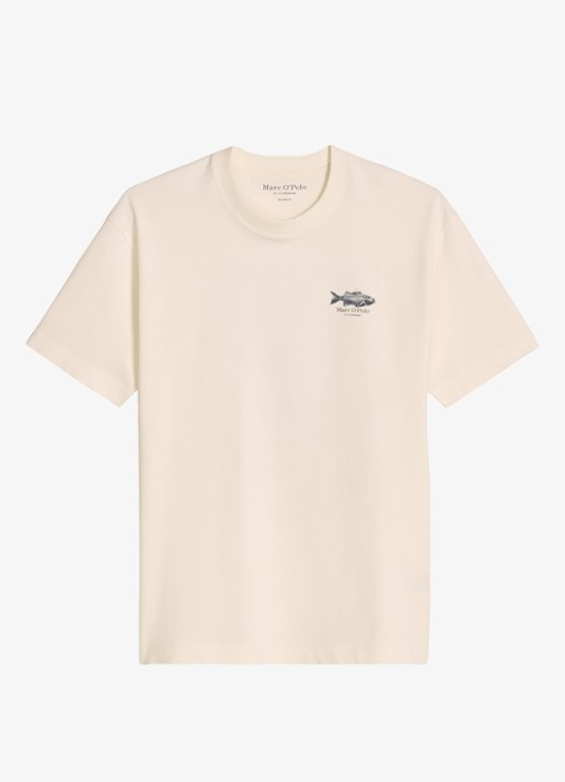 Marc O'Polo T-shirt met logo- en backprint - voorkant 4 creme