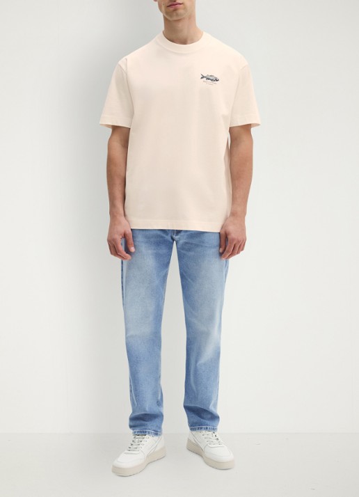 Marc O'Polo T-shirt met logo- en backprint - voorkant 5 creme