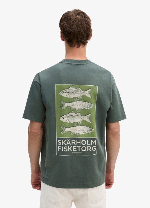 Marc O'Polo T-shirt met logo- en backprint - achterkant 3 groen