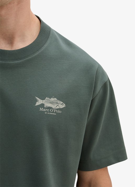 Marc O'Polo T-shirt met logo- en backprint - detail 2 groen