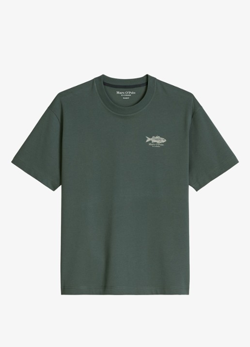 Marc O'Polo T-shirt met logo- en backprint - voorkant 4 groen