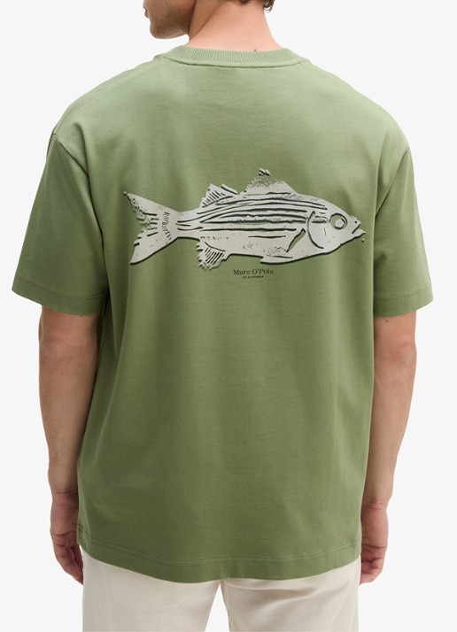 Marc O'Polo T-shirt met logo - achterkant 3 sage green-3253 / groen