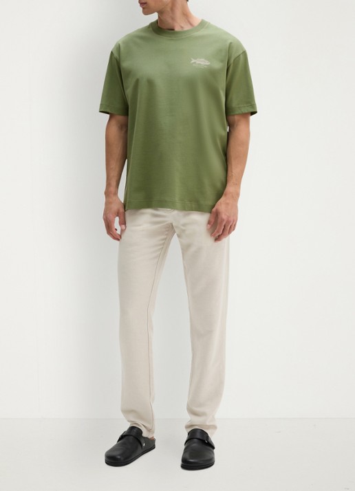 Marc O'Polo T-shirt met logo - voorkant 2 sage green-3253 / groen