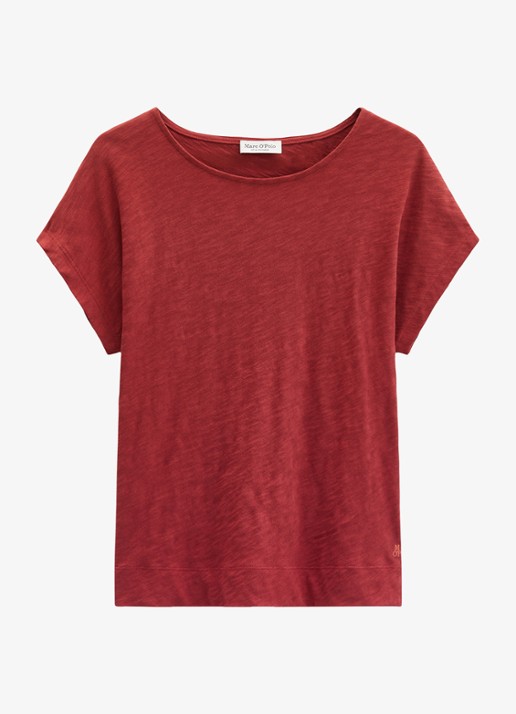 Marc O'Polo T-shirt met logoborduring - voorkant tall poppy-6896 / paars