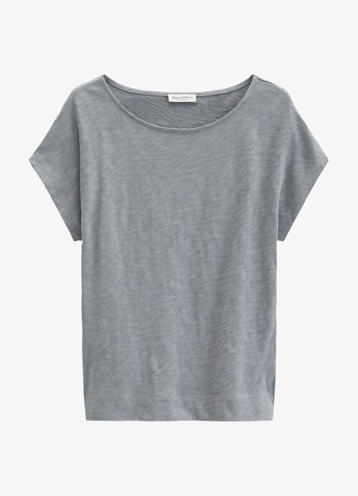 Marc O'Polo T-shirt met logoborduring - voorkant 4 quiet sea-0639 / blauw