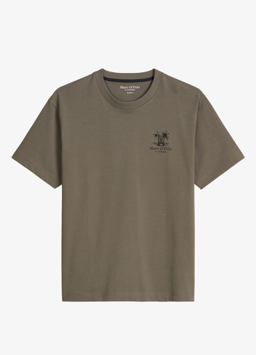 Marc O'Polo T-shirt met logoprint - voorkant saddle gray-0387 / grijs