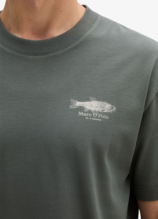 Marc O'Polo T-shirt met print - detail 2 mangrove-0362 / groen