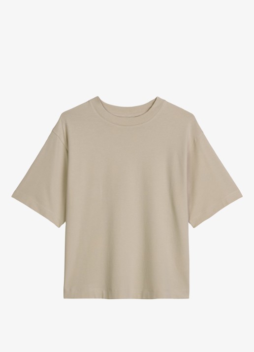 Marc O'Polo T-shirt met ronde hals - voorkant 4 linen beige / grijs