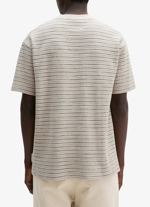 Marc O'Polo T-shirt met streepprint en ronde hals - achterkant 5 beige