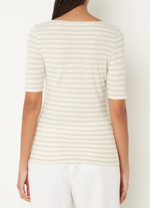 Marc O'Polo T-shirt met streepprint en stretch - achterkant 5 grijs