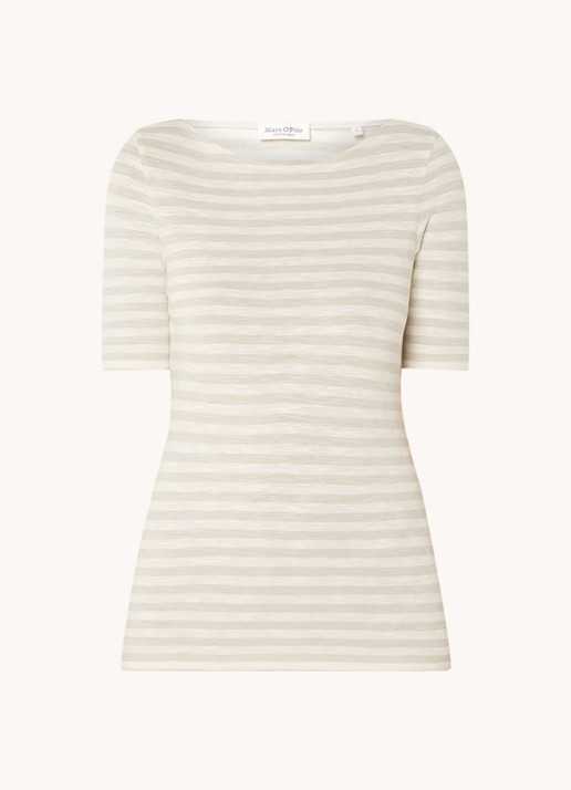 Marc O'Polo T-shirt met streepprint en stretch - voorkant grijs