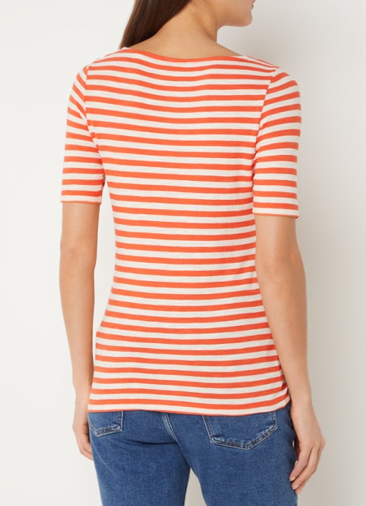 Marc O'Polo T-shirt met streepprint en stretch - achterkant 4 oranjerood