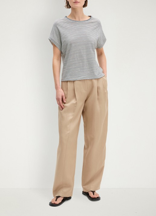 Marc O'Polo T-shirt met streepprint en vleermuismouw - voorkant 4 aqua-5366 / blauw