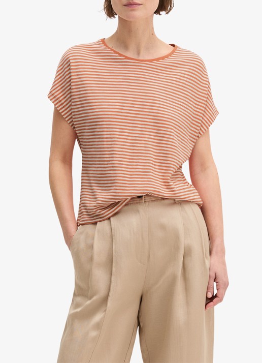 Marc O'Polo T-shirt met streepprint en vleermuismouw - detail medium orange_multi_2-9430 / oranje