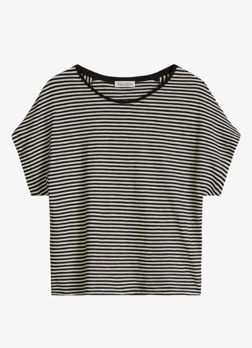 Marc O'Polo T-shirt met streepprint - voorkant 3 black-0100 / zwart