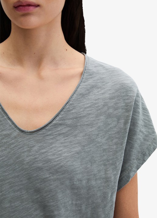 Marc O'Polo T-shirt met V-hals - detail 2 quiet sea-0639 / blauw