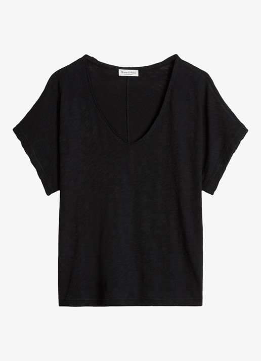 Marc O'Polo T-shirt met V-hals - voorkant black-0001 / zwart